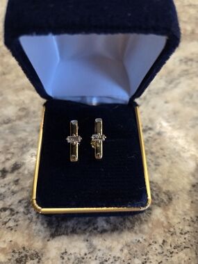 Gold Bar Huggie Earrings with Clear Stones - Women Jewelry